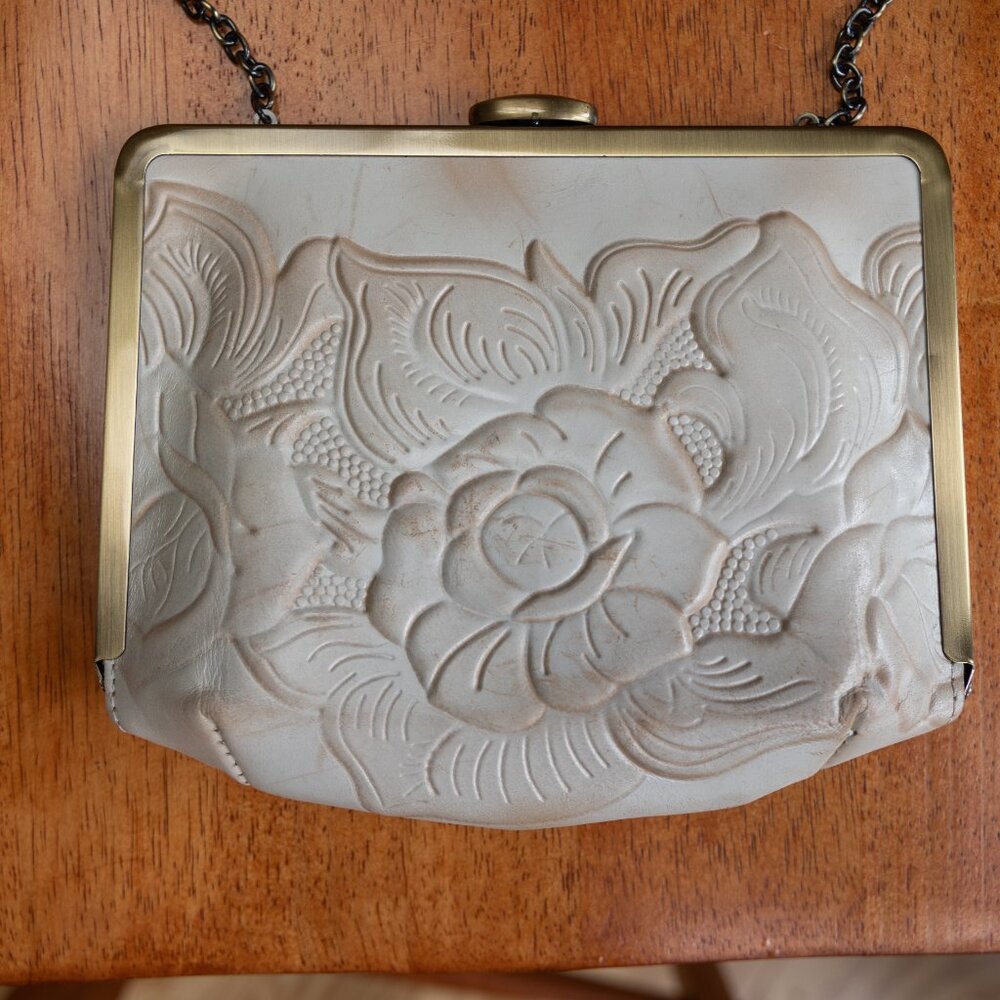 PATRICIA NASH Ivory Tooled Leather Floral Purse Bag - Picture 8 of 10